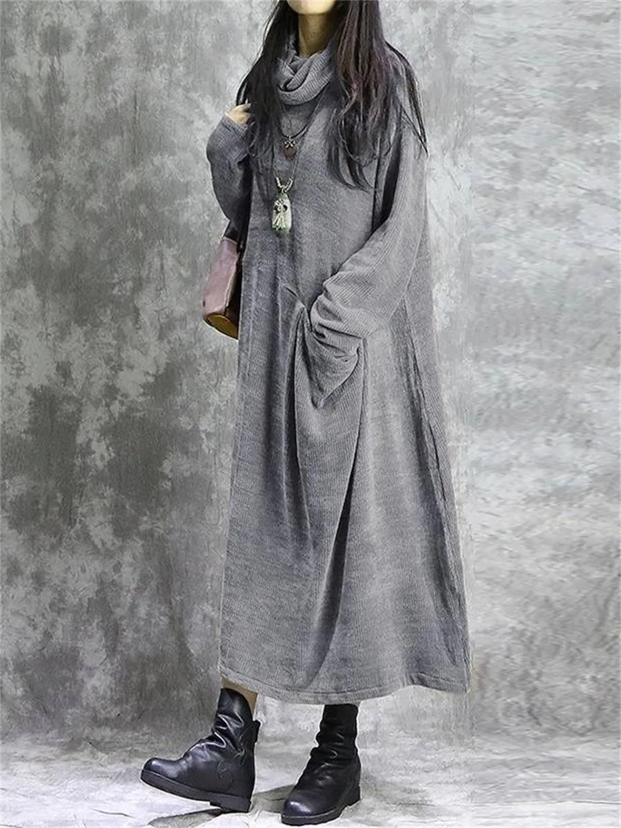 Retro Loose Pleated High Neck Women'S Knitted Long Skirt