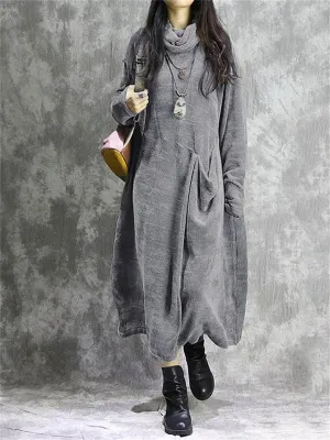 Retro Loose Pleated High Neck Women'S Knitted Long Skirt