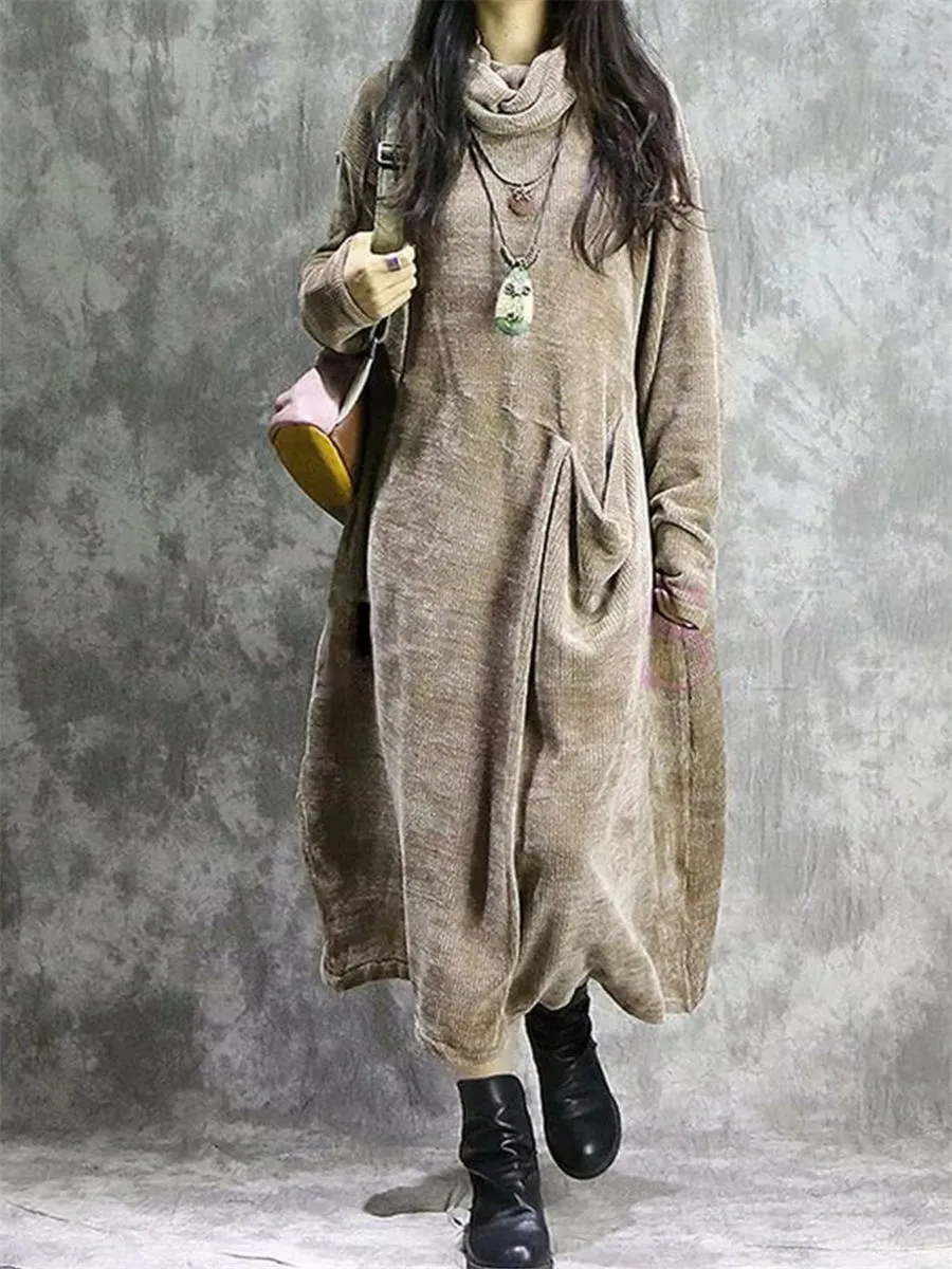 Retro Loose Pleated High Neck Women'S Knitted Long Skirt