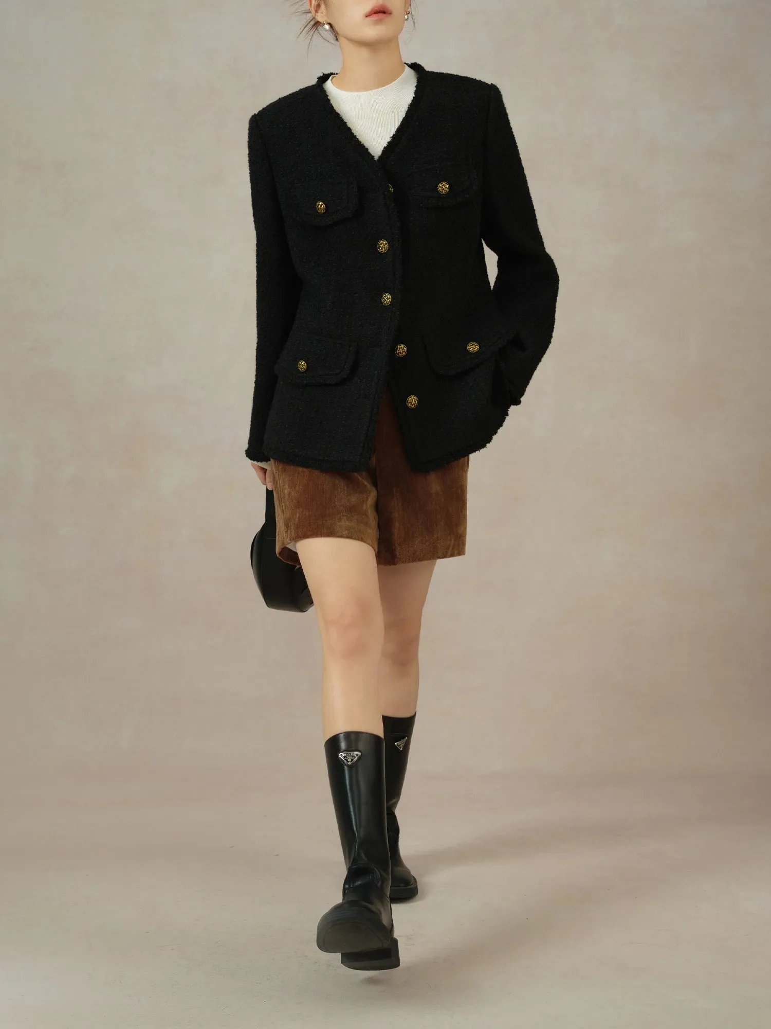 Retro Tweed Raw Edge Jacket