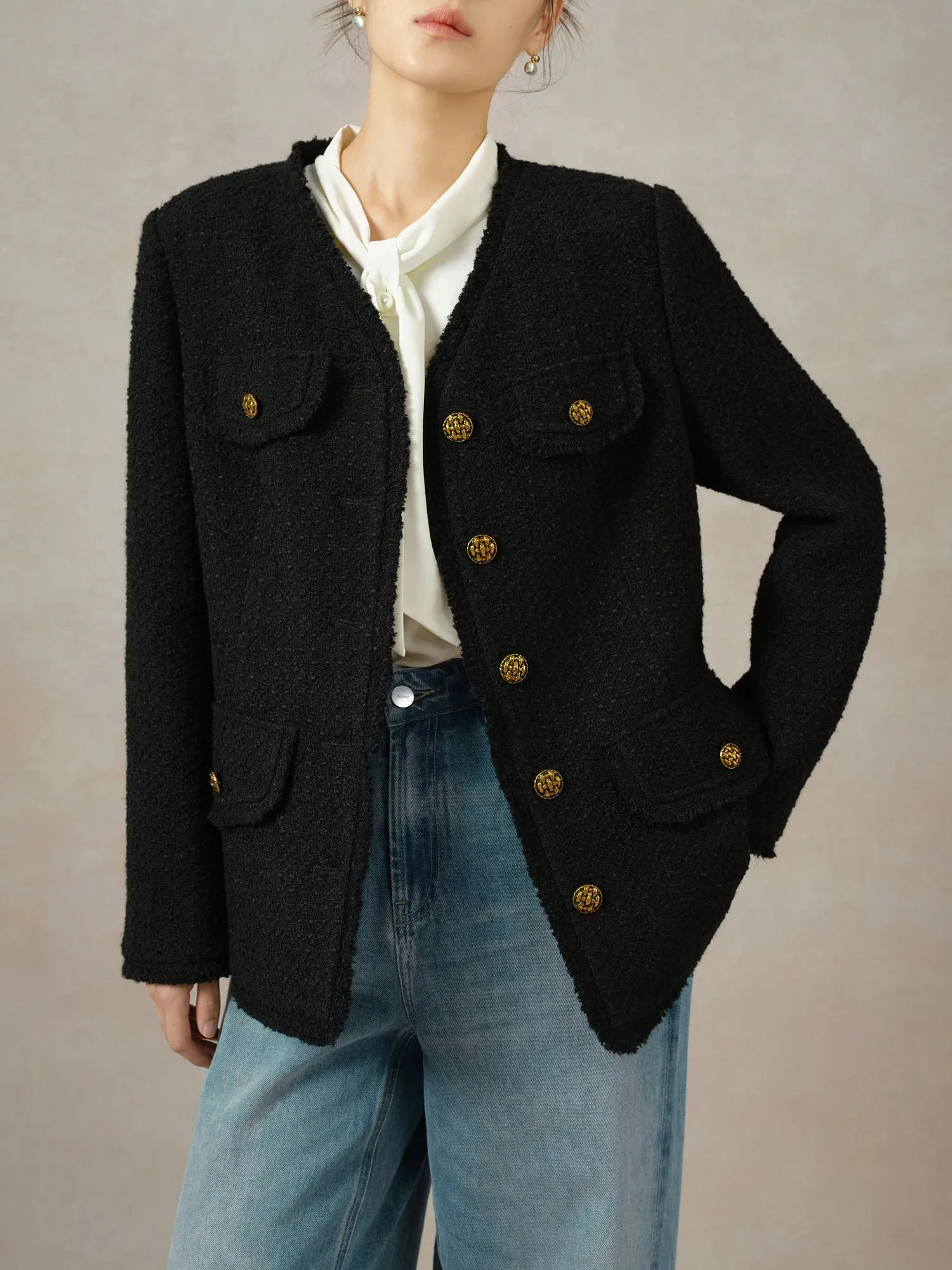 Retro Tweed Raw Edge Jacket