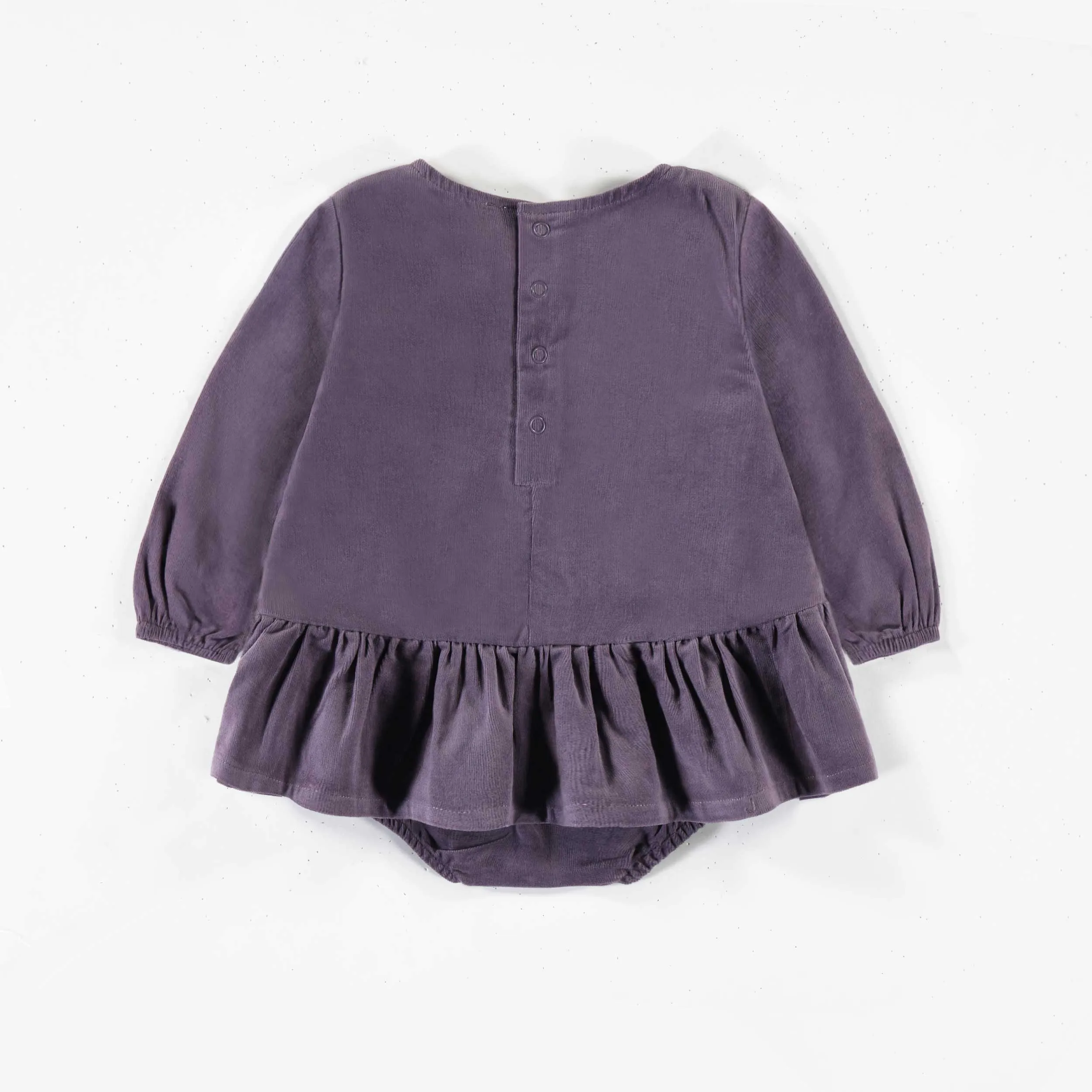 Robe cache-couche à manches longues en velours côtelé, naissance || Long-sleeved bodysuit dress in corduroy, newborn