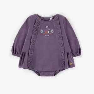 Robe cache-couche à manches longues en velours côtelé, naissance || Long-sleeved bodysuit dress in corduroy, newborn