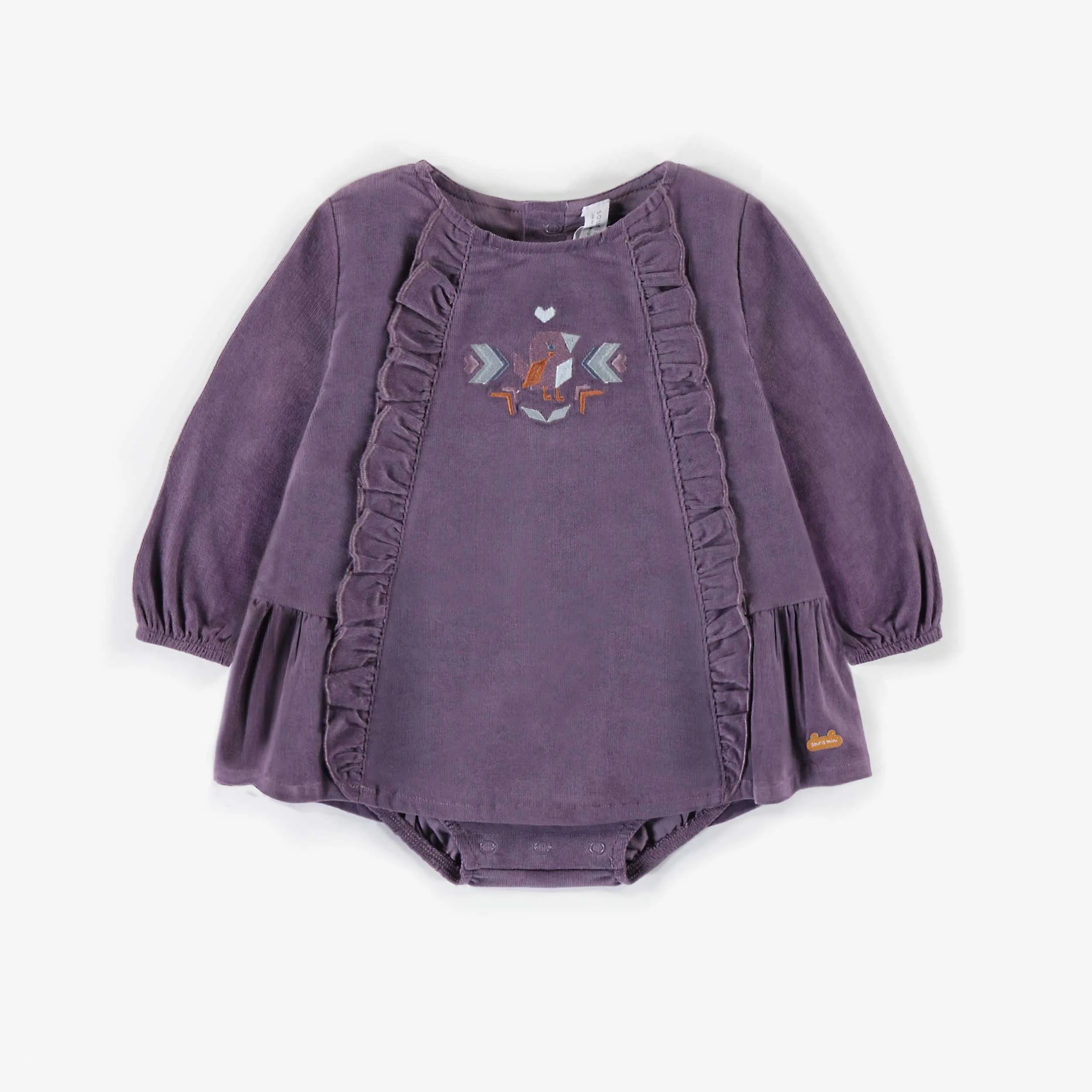 Robe cache-couche à manches longues en velours côtelé, naissance || Long-sleeved bodysuit dress in corduroy, newborn
