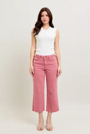 Rose High Waist Garment Dyed Raw Hem Crop Wide Judy Blue Jeans 2/26/25 9648