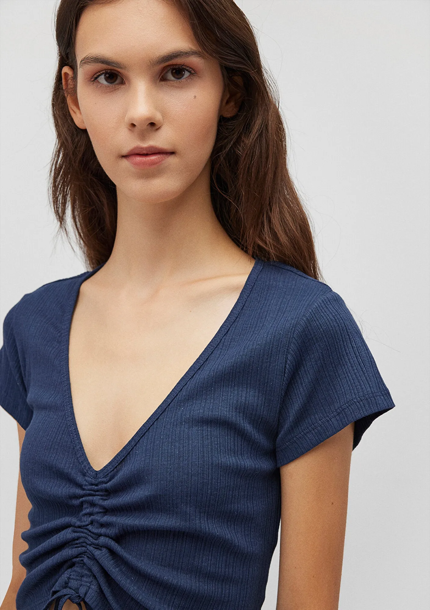 Rouched Navy Crop Top