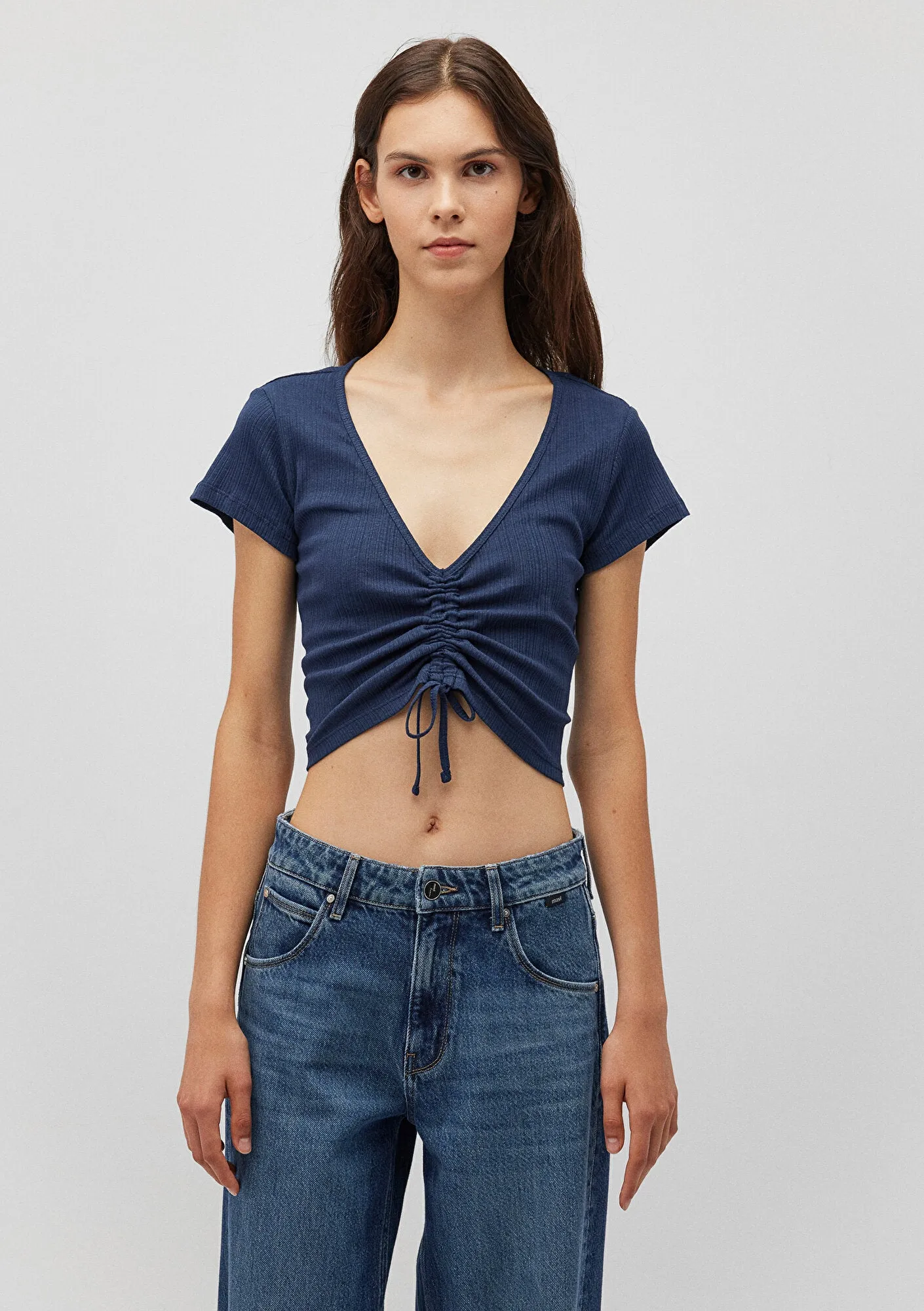 Rouched Navy Crop Top