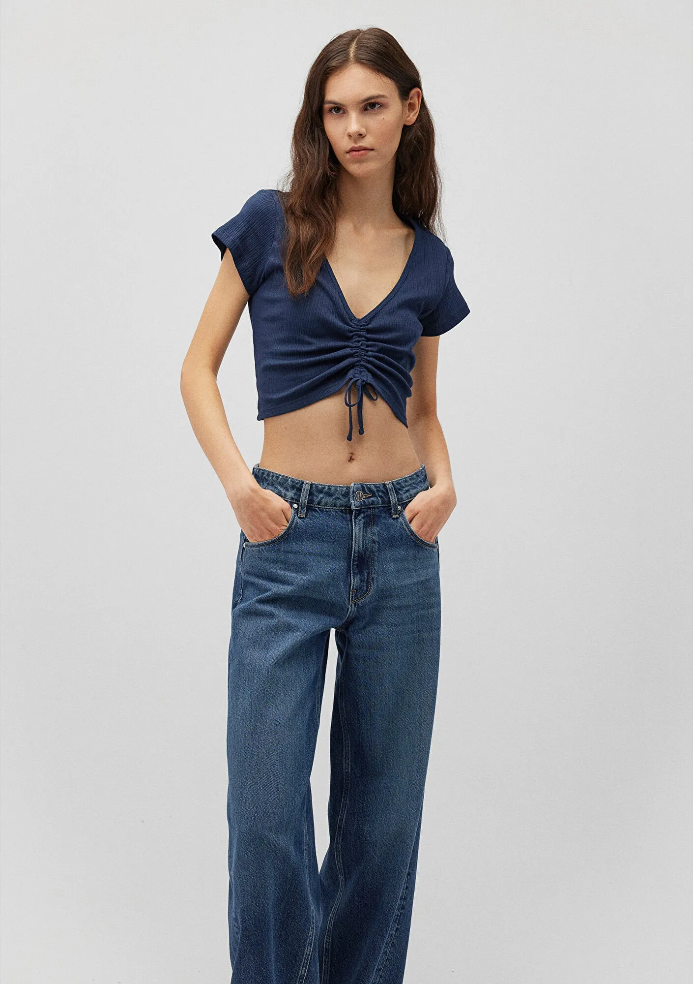 Rouched Navy Crop Top
