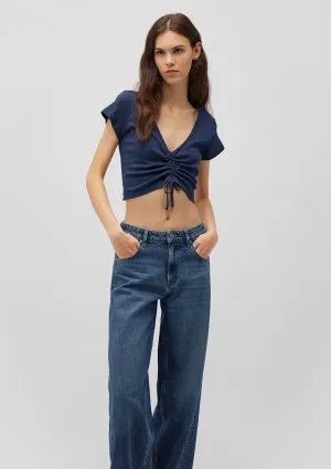 Rouched Navy Crop Top