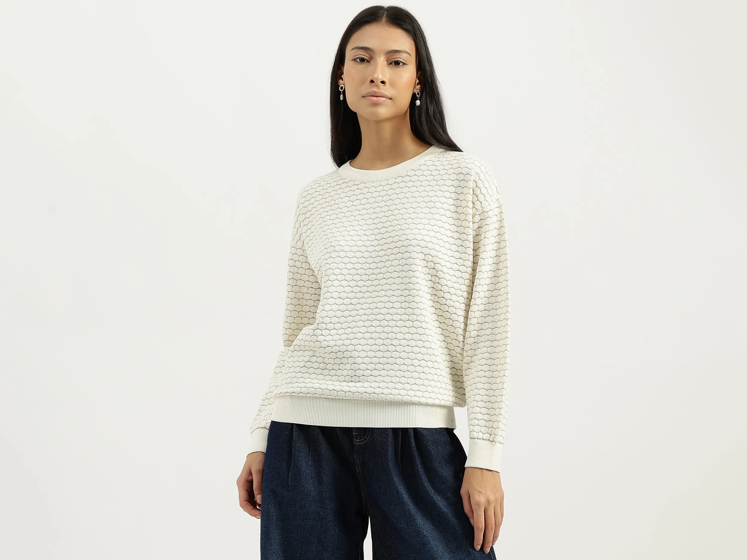 Round Neck Textured Sweatshirts