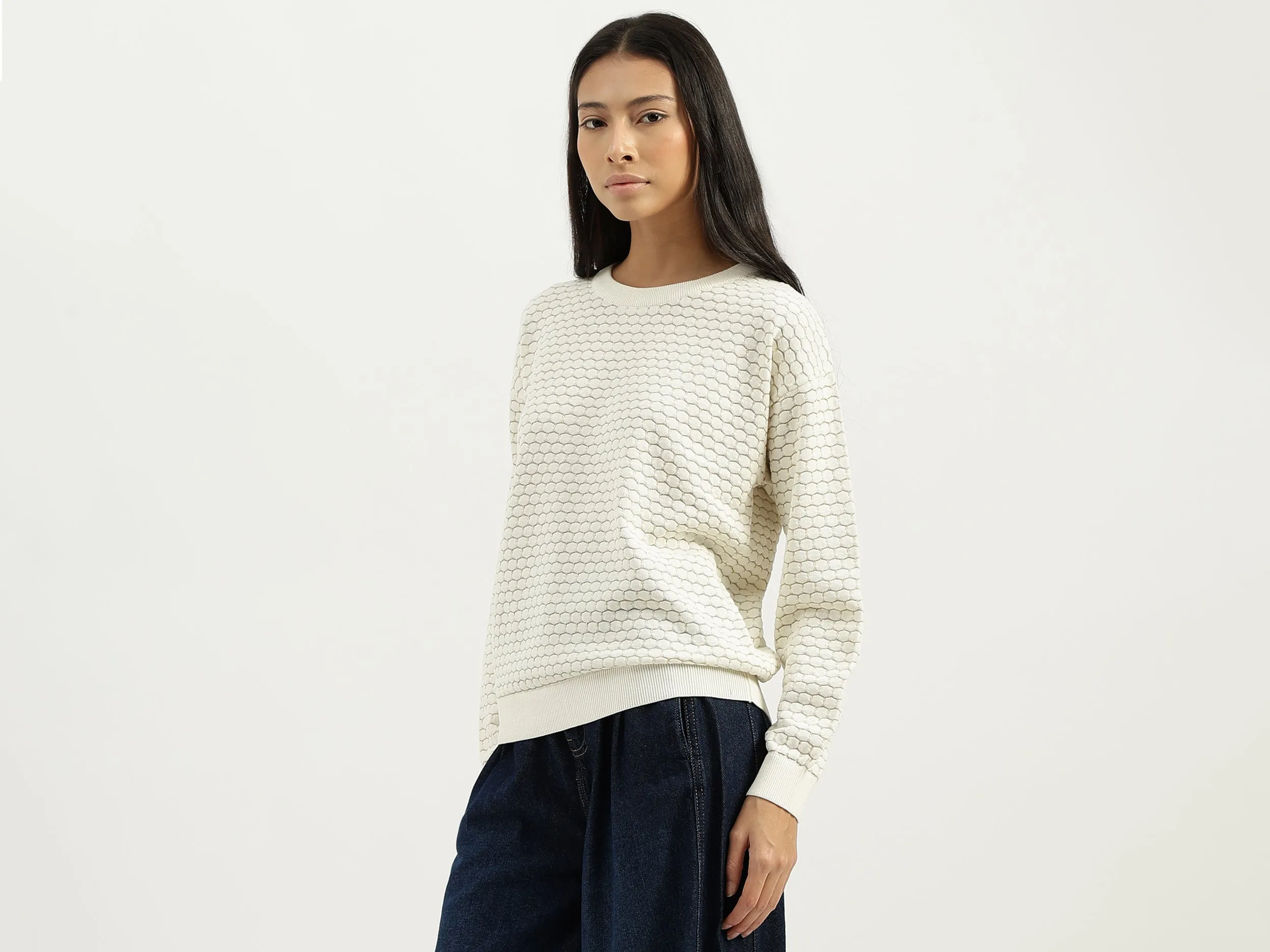 Round Neck Textured Sweatshirts