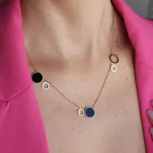 Roxie Surgical Steel Plated 14K Gold Necklace Black Rings