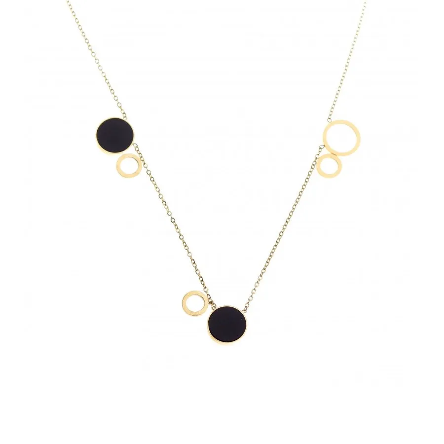 Roxie Surgical Steel Plated 14K Gold Necklace Black Rings