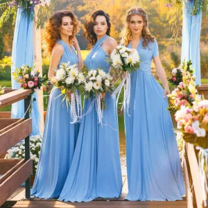 Roycebridal A-Line Chiffon Convertible Sky Blue Bridesmaid Dress