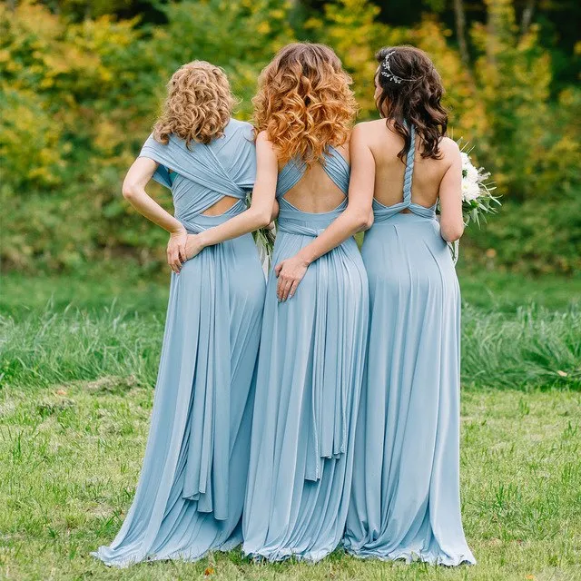 Roycebridal A-Line Chiffon Convertible Sky Blue Bridesmaid Dress