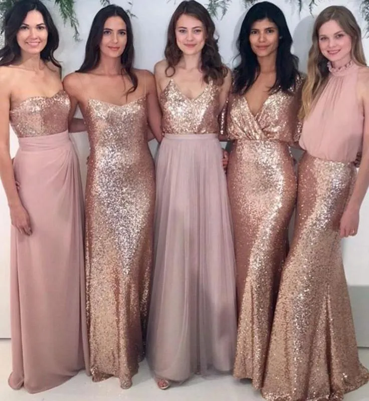 Roycebridal Sexy Mismatched Sequin Chiffon Bridesmaid Dresses