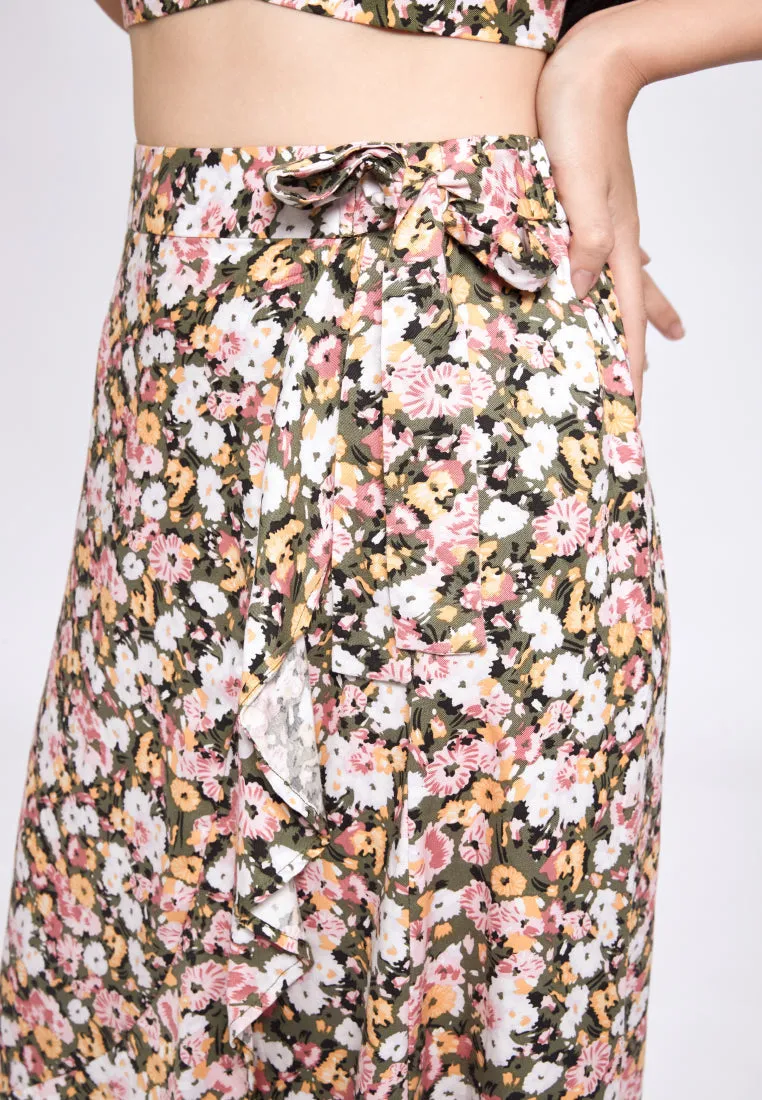 Ruffle Hem Wrap Skirt with Knot