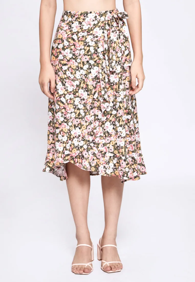 Ruffle Hem Wrap Skirt with Knot