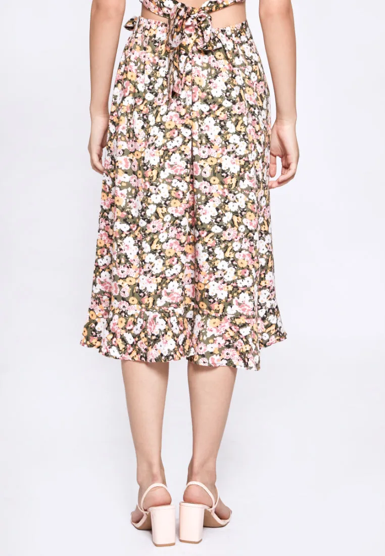 Ruffle Hem Wrap Skirt with Knot