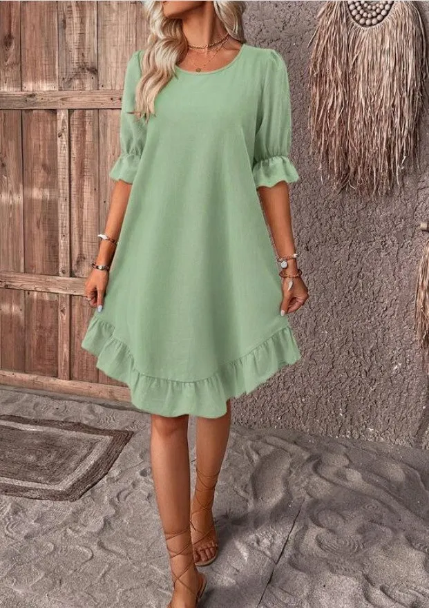 Ruffle Sleeve Swing Midi Dress
