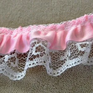 Ruffled Lace Pink Trim 1 Yard DIY Wedding Clothing