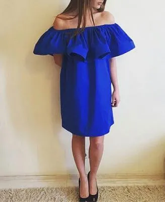 Ruffles Slash Neck Women Dress Summer Style Off Shoulder Vestidos Sexy Solid Dresses Loose Beach Dress Cotton WDA0086