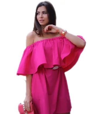 Ruffles Slash Neck Women Dress Summer Style Off Shoulder Vestidos Sexy Solid Dresses Loose Beach Dress Cotton WDA0086