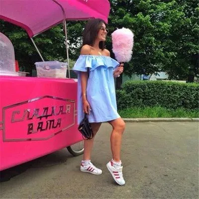 Ruffles Slash Neck Women Dress Summer Style Off Shoulder Vestidos Sexy Solid Dresses Loose Beach Dress Cotton WDA0086