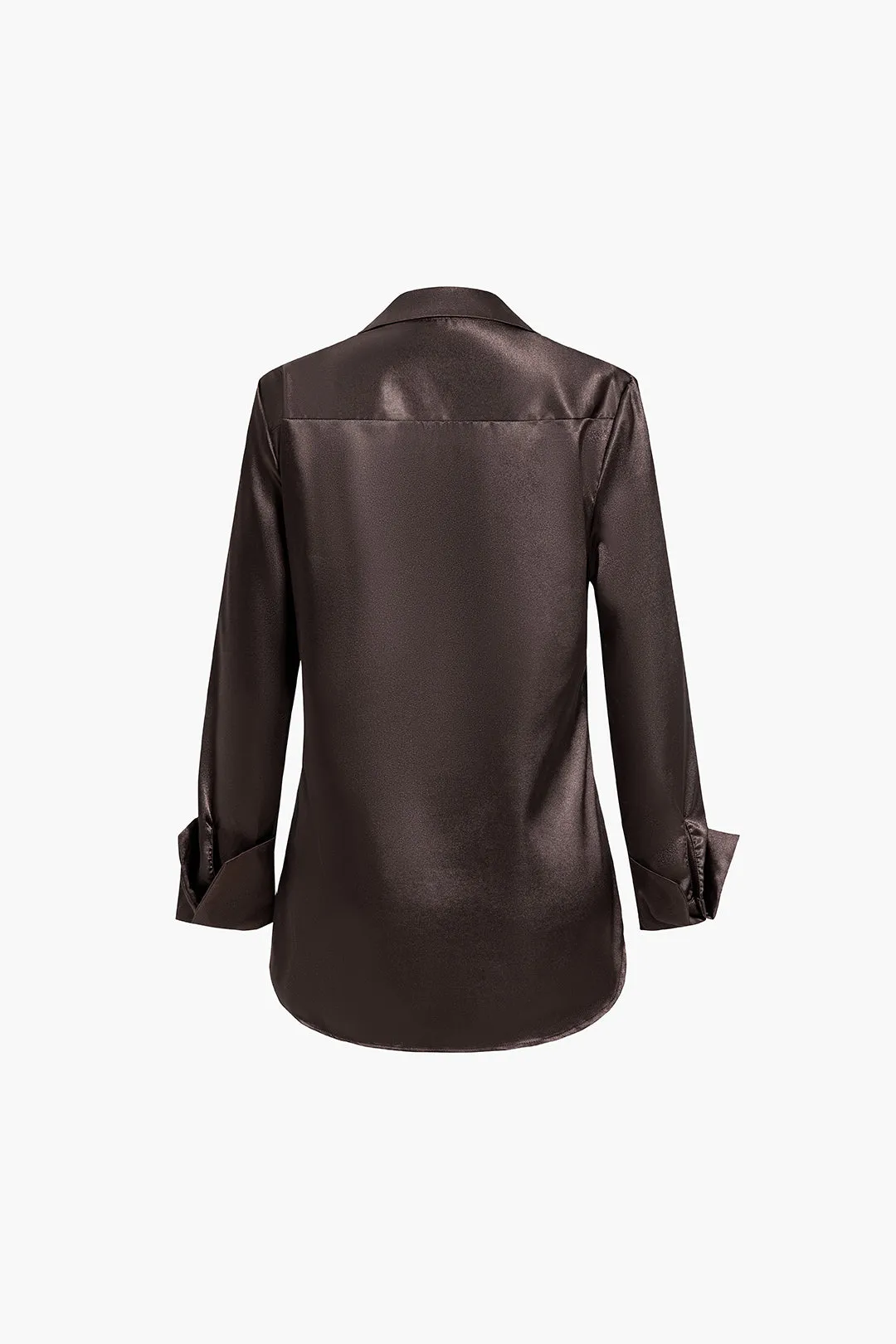 Satin Fake Pocket Long-Sleeve Shirt in Loose Fit