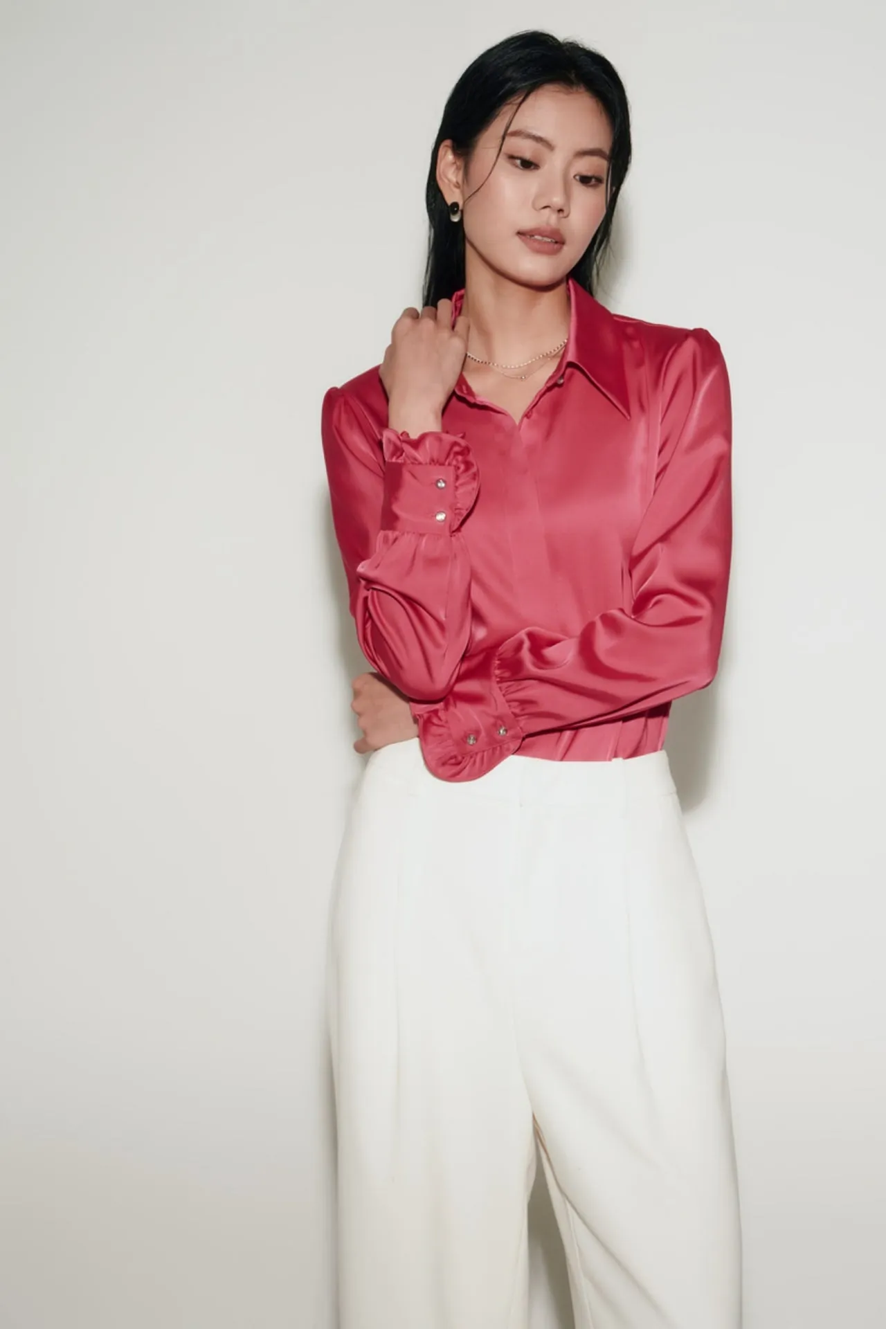Satin Shirt Collar Blouse