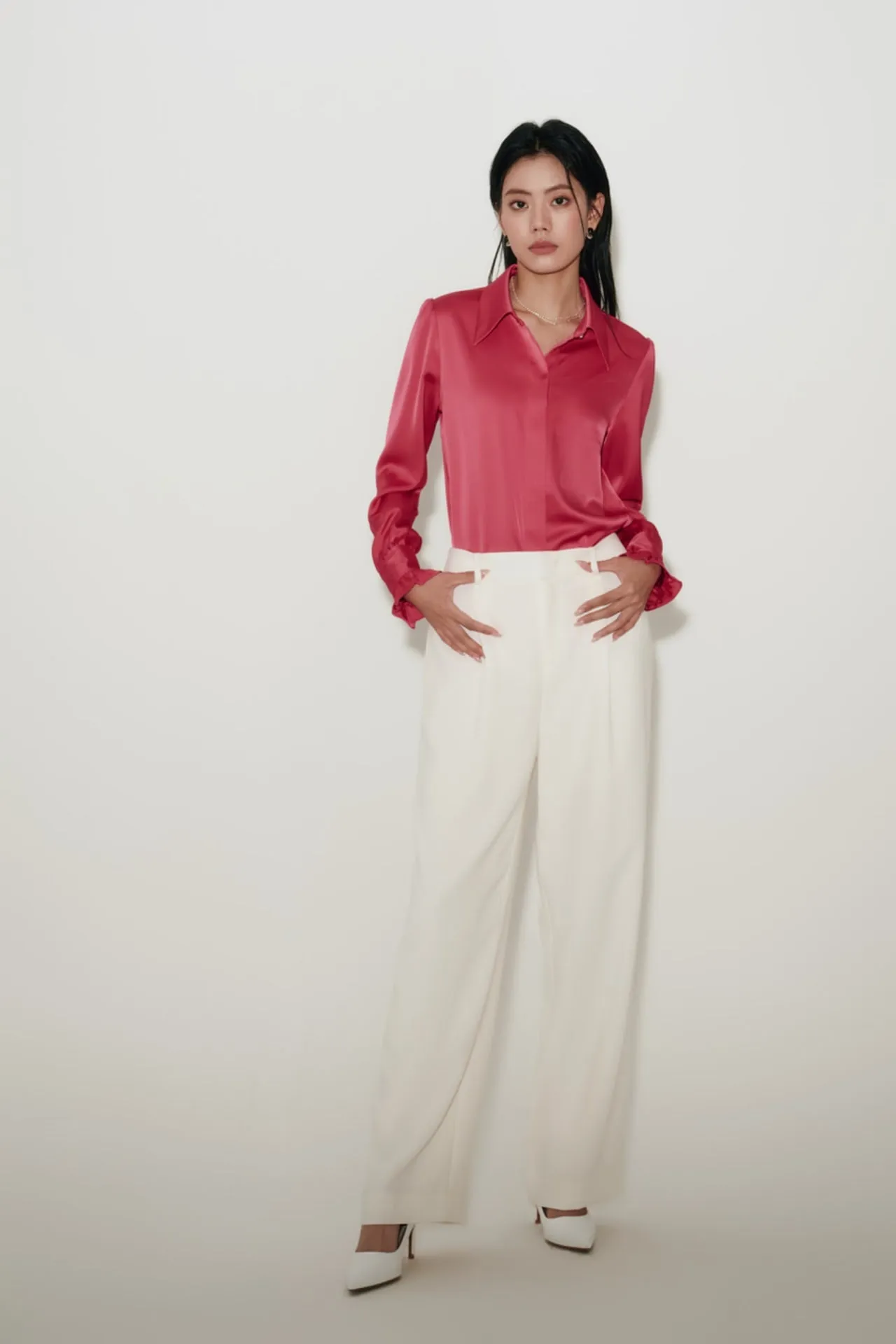 Satin Shirt Collar Blouse