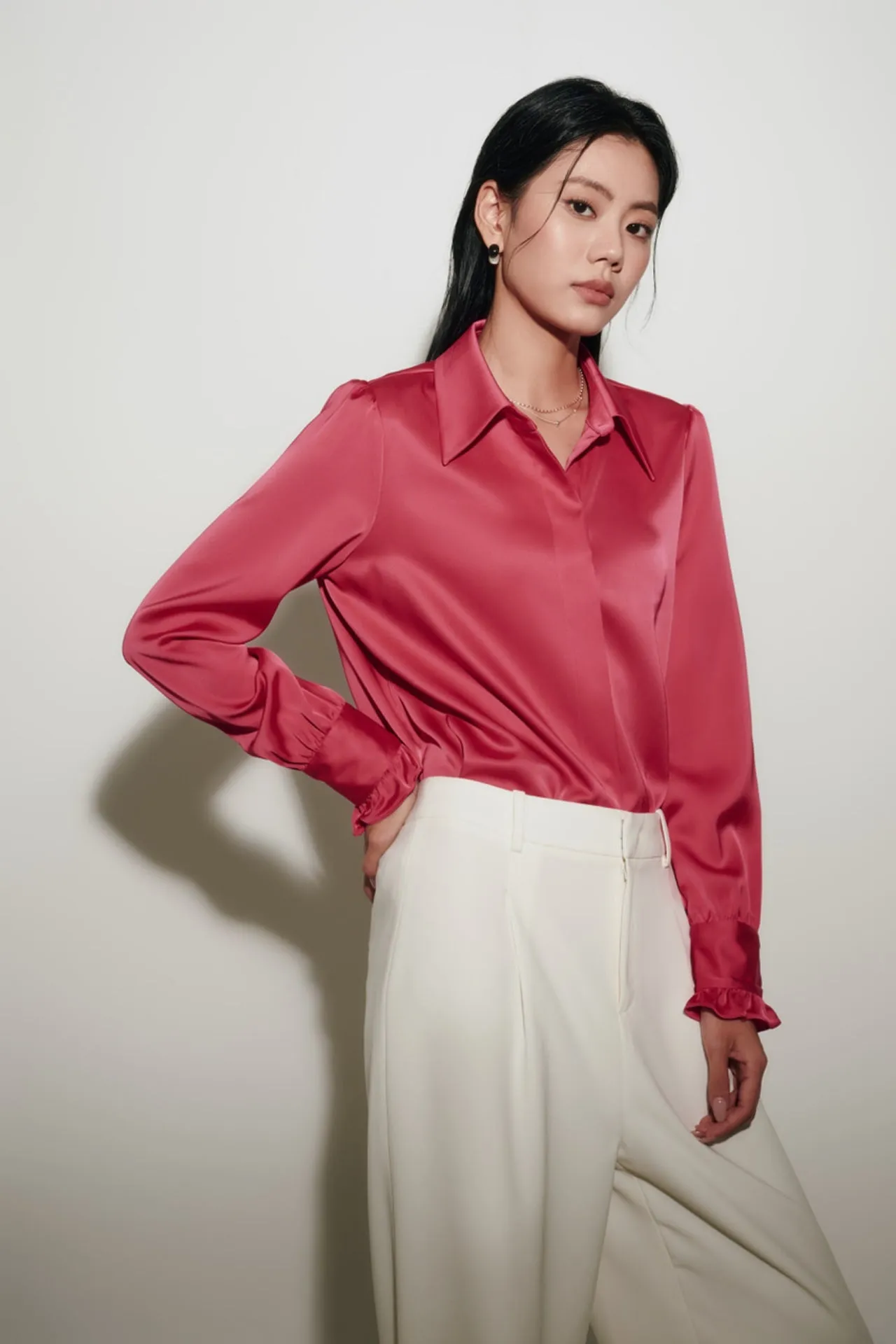 Satin Shirt Collar Blouse