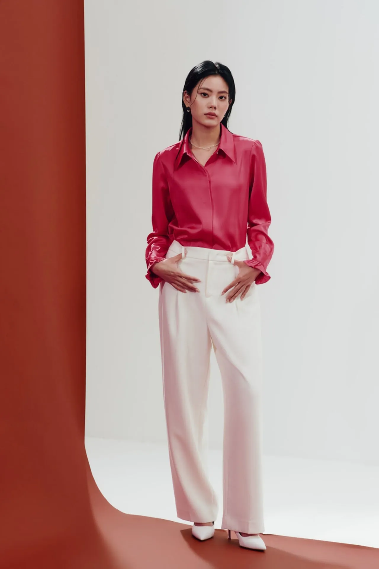 Satin Shirt Collar Blouse