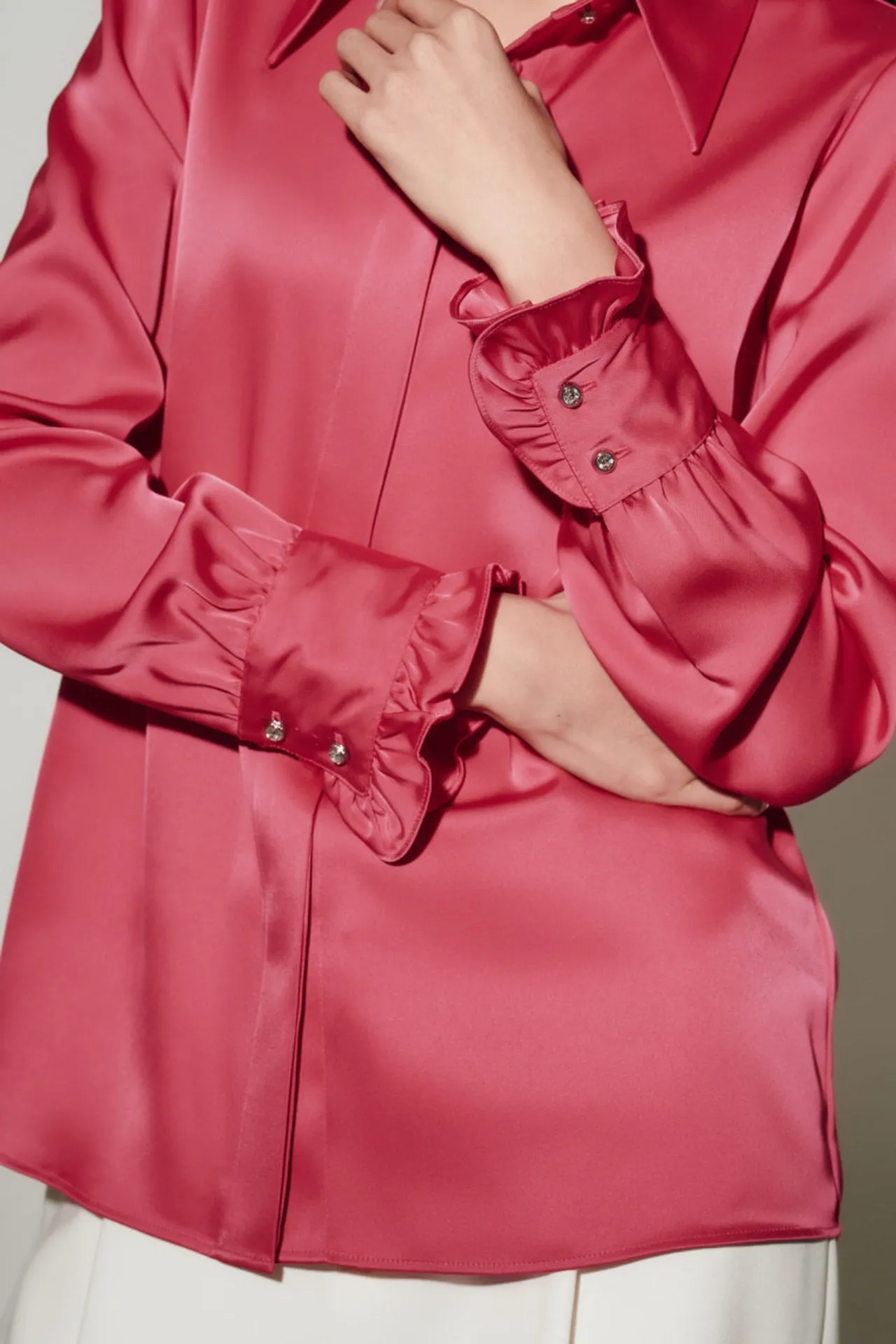 Satin Shirt Collar Blouse