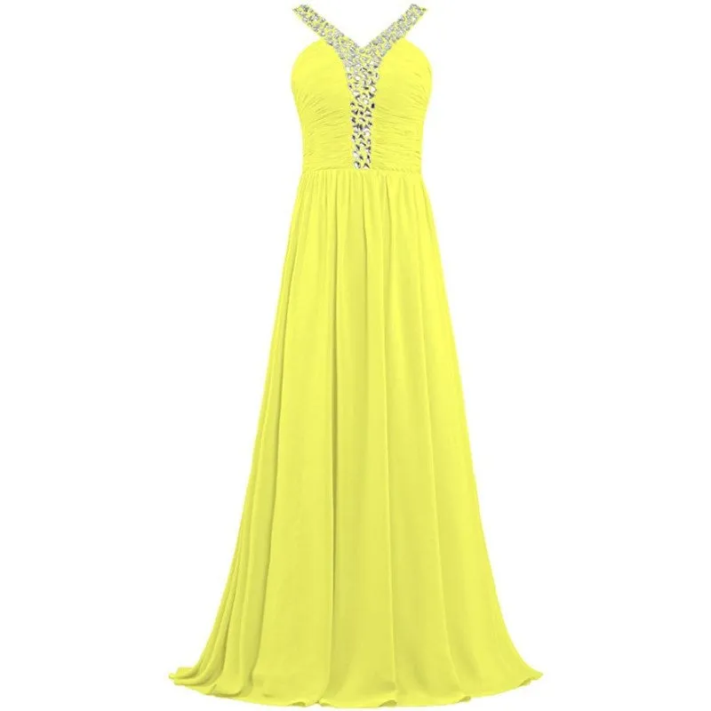 sd-hk Long Chiffon Bridesmaid Dresses Women Formal Evening Dress Sleeveless
