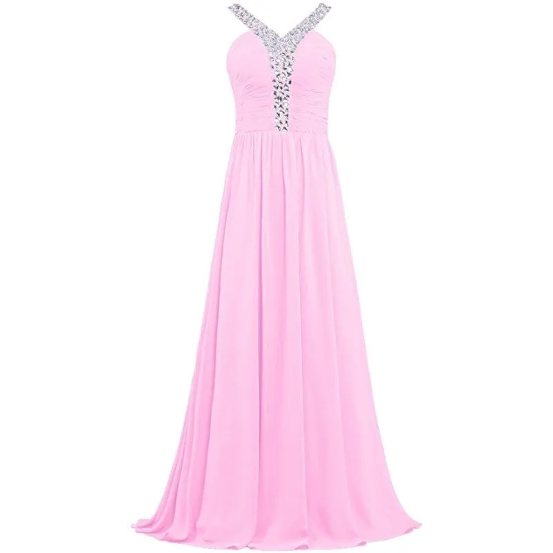 sd-hk Long Chiffon Bridesmaid Dresses Women Formal Evening Dress Sleeveless