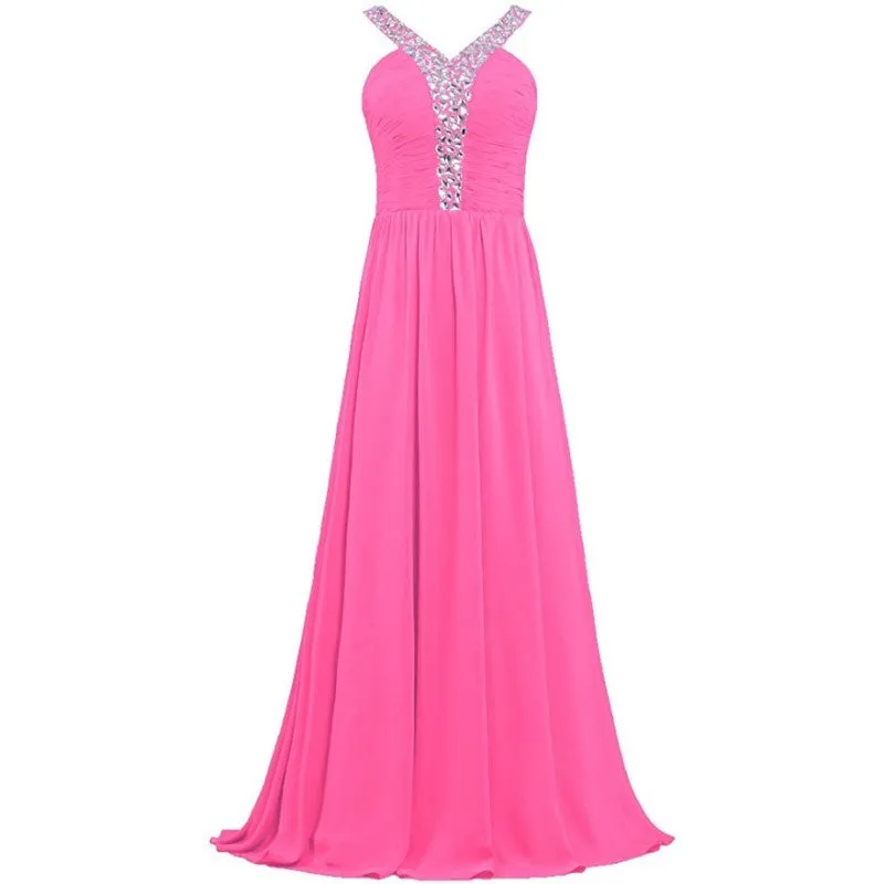 sd-hk Long Chiffon Bridesmaid Dresses Women Formal Evening Dress Sleeveless