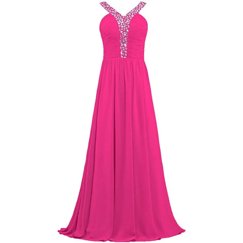 sd-hk Long Chiffon Bridesmaid Dresses Women Formal Evening Dress Sleeveless