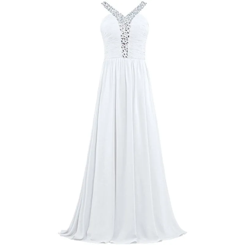 sd-hk Long Chiffon Bridesmaid Dresses Women Formal Evening Dress Sleeveless