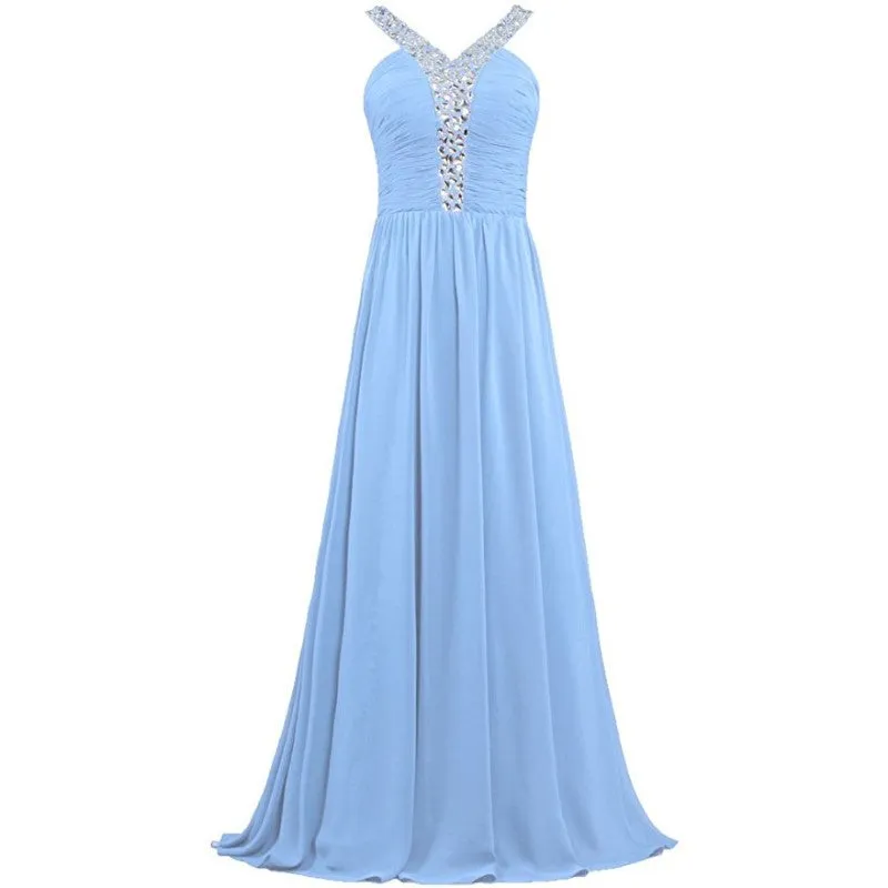 sd-hk Long Chiffon Bridesmaid Dresses Women Formal Evening Dress Sleeveless
