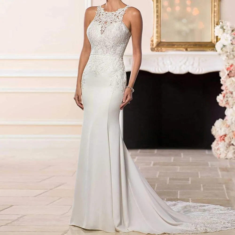 sd-hk White Bridal Dresses Sexy Backless Lace Appliques Mermaid Wedding Dresses