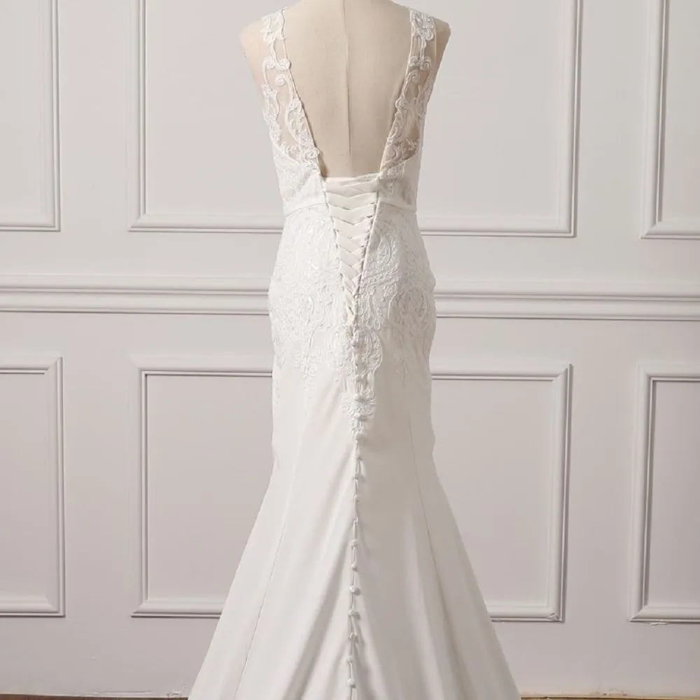 sd-hk White Bridal Dresses Sexy Backless Lace Appliques Mermaid Wedding Dresses