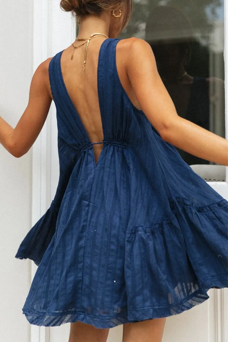 Sexy Simplicity Solid Backless V Neck Sleeveless Dress Dresses(3 Colors)