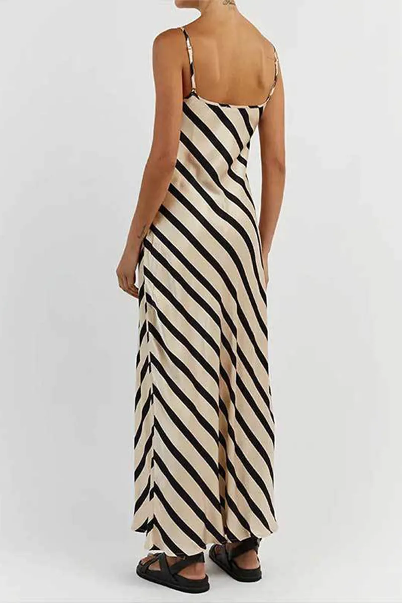 Sexy Striped Print U Neck Sling Dresses