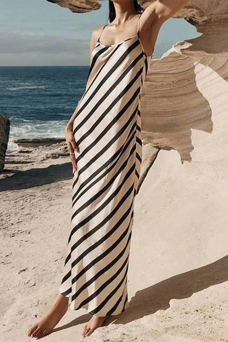 Sexy Striped Print U Neck Sling Dresses