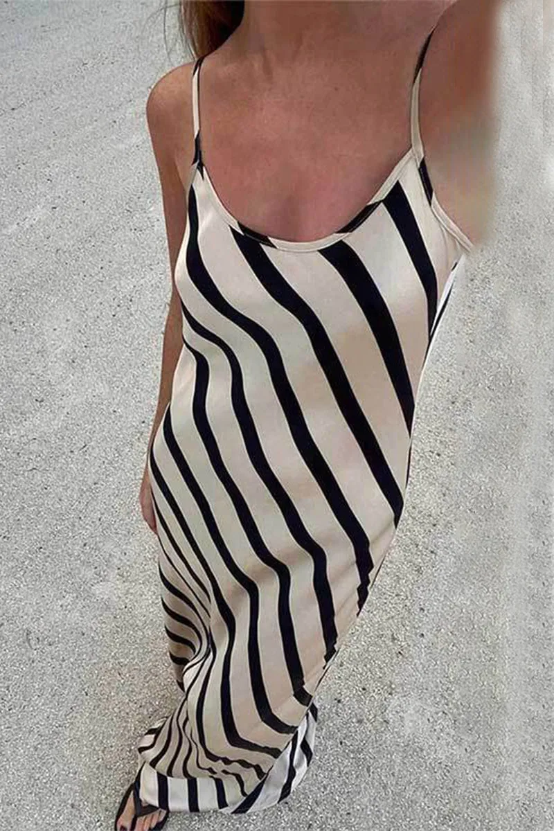 Sexy Striped Print U Neck Sling Dresses
