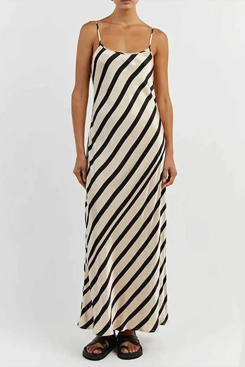 Sexy Striped Print U Neck Sling Dresses