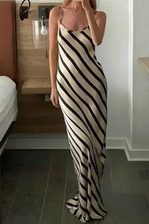 Sexy Striped Print U Neck Sling Dresses