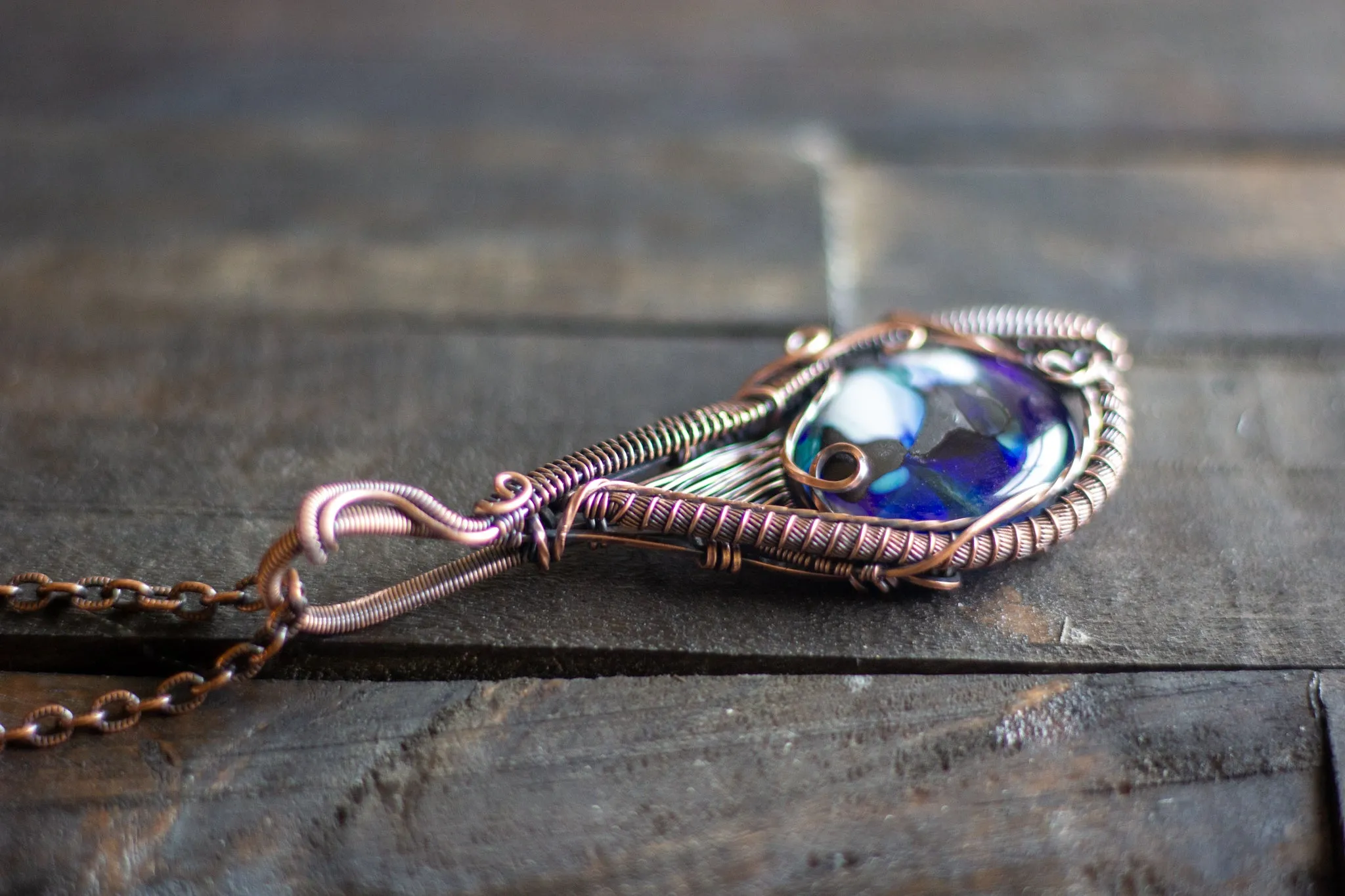 Shades of Blue and White Statement Copper Pendant