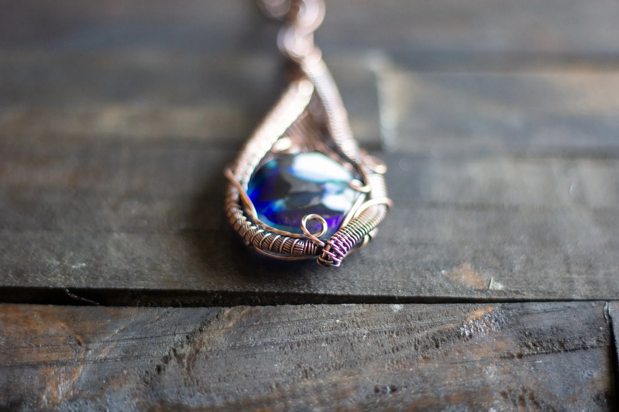 Shades of Blue and White Statement Copper Pendant